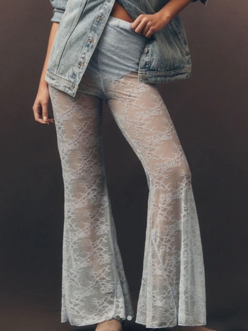 NWT Flat White Lace Flare Pants - Light Blue - Picture 2 of 4